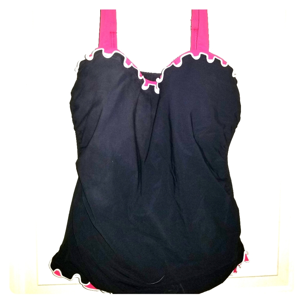 Women's swimsuit black with Hot Pink and white